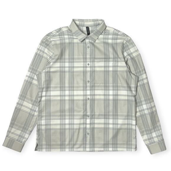 Lululemon Masons Peak Flannel SIZE XXL Gray White Plaid Long Sleeve Button Shirt - Picture 1 of 11